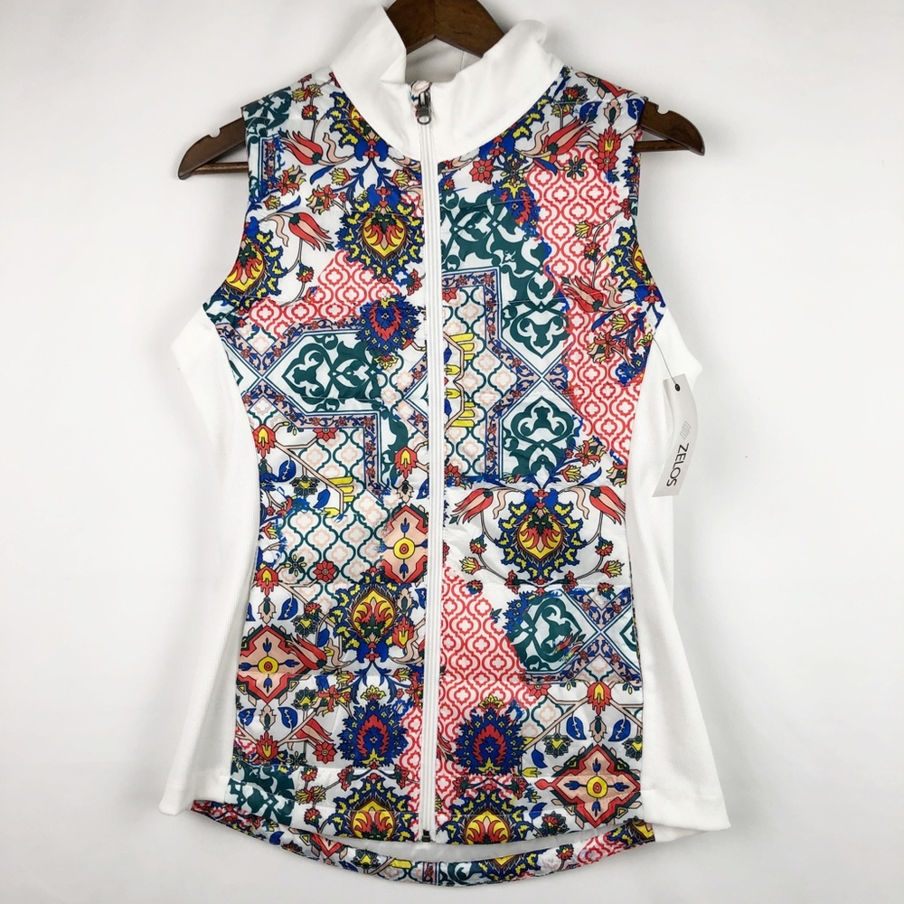 ZELOS Print Down Vest with Ribbed Knit NWT Medium - Picture 1 of 8